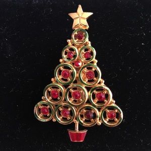 VINTAGE‎ Jeweled & Enamel Christmas Tree Pin